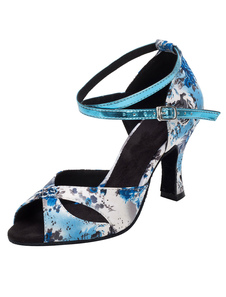 Vintage Dance Shoes talon évasé imprimé Floral sangle Peep salle de bal pour les femmes