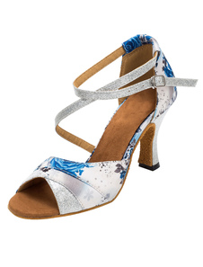 Peep de danse blanc chaussures imprimé Vintage personnalisées haut talon Ballroom Shoes