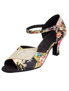 Des femmes haut talon Vintage Dance Shoes Peep imprimé Floral personnalisé Ballroom Shoes