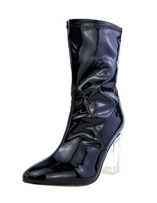 Black des femmes bottes talon Chunky amande orteil court