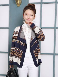 Kaki mosaïque court femme tricoté Cardigans