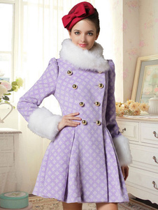 Manteau en laine violet couverture de fausse fourrure col Double Breasted manteau femmes hiver Outwe