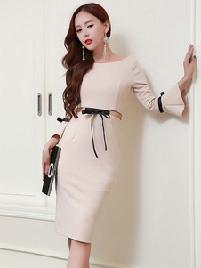 Sexy robe Bodycon arc cintré recadrée découpes mi-longs Bell manches robe fourreau pour femmes