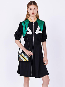 Robe manches longues robe Stand noir collier tunique Skater pour femmes