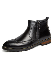 Bottillons Zipper amande orteil Court bottes masculine noires