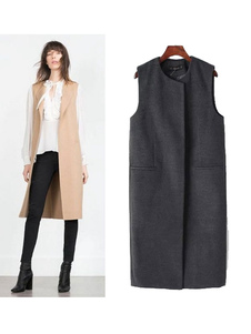 Black manteau veste sans manches femmes de palangre avec poches