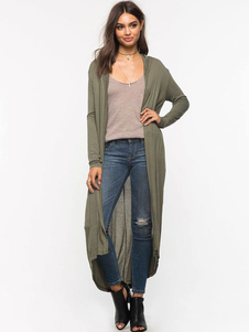 Pull vert coton femmes à capuchon Long Sleeve avant haute basse Cardigan ouvert