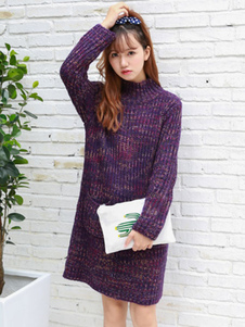 Col haut manches longues Casual Sweet pull robe féminine Knit Dress