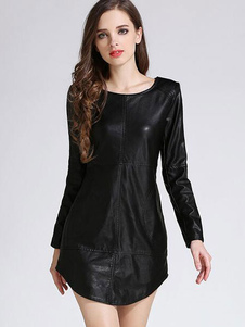 Robe Club noir robe PU manches longues femmes