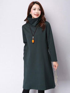 Robe pull Vintage robe manches longues col haut féminin