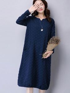 Robe pull Casual manches longues robe féminine avec poches