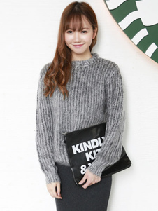 Câble manches longues pull gris chandails des chandails femmes en tricot