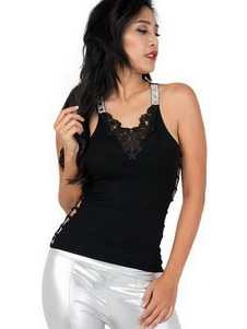 Club gilet noir dentelle découpe Backless Skinny Top