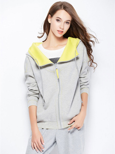 Gris Drawstring deux couleurs Casual Hooded Jacket Short Hoodie féminines