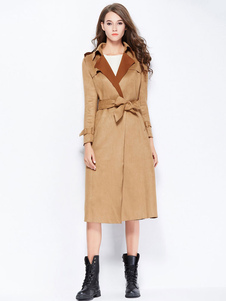 Fascinant manteau hiver femme en suédé unicolore avec boucle convenable col à revers