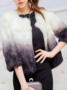 Ombre luxe court hiver Manteaux manteau fausse fourrure noir manches moitié féminin