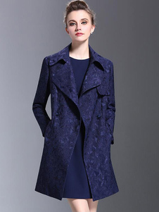 Manteau ceinturé marine foncé manches longues col Turndown Outwear pour femmes