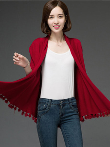 Pull manches longues ouvertes avant Cardigan coton femmes à pampille