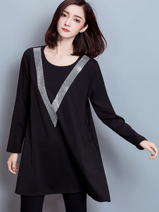 Manches longues paillettes Maj noir robe femme surdimensionné robe