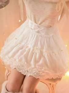 Sweet Lolita Robe mignon boucles blanches en mousseline de soie Ruffles causale Lolita jupe