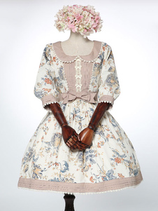 Country Lolita Robe Bow Floral imprimé élégant classique Lolita robes à manches demi