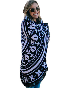 Ups de couvercle noir autour plage coton couverture de la femme imprimé Floral