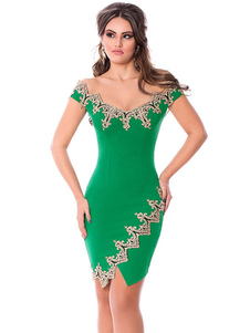 Vert Mini robe dentelle Off-the-Shoulder Bodycon robe Sexy pour femmes