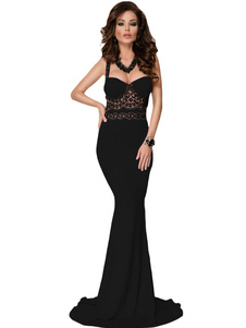 Noir étage longueur robe dentelle Sexy robe boule robe de femmes