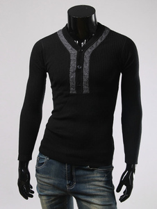 Noir de Casual tricots Pullover chandail manches longues boutons hommes