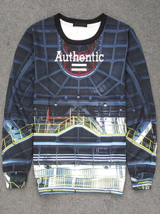 Bleu imprimé haut à manches longues Sweatshirt masculine