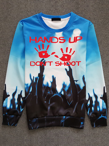 Sweatshirt manches longues imprimé masculine bleu dessus peint