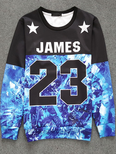 Bleu Sweatshirt manches longues impression haut hommes