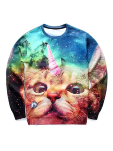 Pullover Sweatshirt manches longues Cat impression multicolore occasionnels Tops hommes