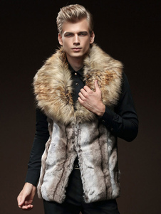 Blouson beau en fourrure kaki en polyester