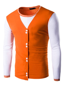 Sweat-shirt à manches longues pour hommes couleur bloc fausses deux pièces Tops