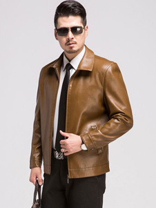 Fermeture éclair PU cuir Veste homme Veste Blouson en brun/noir/jaune