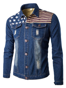 Drapeau Bleu Denim veste masculine imprimer coton Slim Fit veste courte