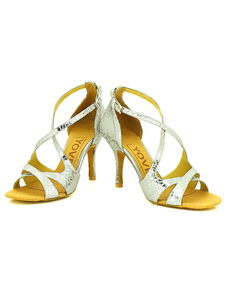 Danse argent chaussures féminines imprimé chaussures à talons hauts s’entrecroisent salle de bal sur