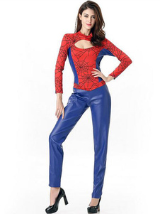 Jumpsuit Cosplay Color Block découpe Outfit Halloween Costumes Spiderman féminines