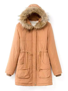 Manteau d’hiver de fausse fourrure Hooded Parka manteau féminin manches longues avec poches