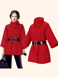 Rouge avec ceinture Manteau col montant demi-manchon à porter pour femmes