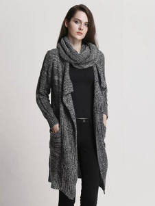 Pull gris manches longues capot femmes surdimensionné Cardigan avec poches