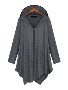 Cardigan oversize fermeture éclair asymétrique automne avant Sweatshirt de la femme capuche longue