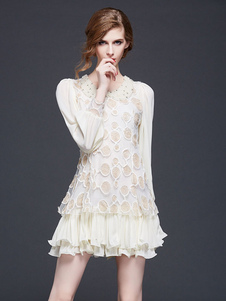 Peter Pan collier couches lanterne manches robe en mousseline de soie en dentelle pour les filles