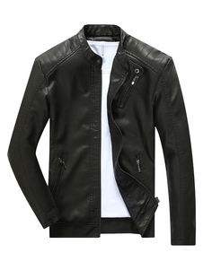 Veste homme en PU cuir perforé avec bouton col montant