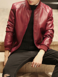 Veste homme en PU unicolore avec zip col montant