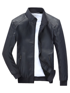 Veste homme en PU unicolore avec zip col montant