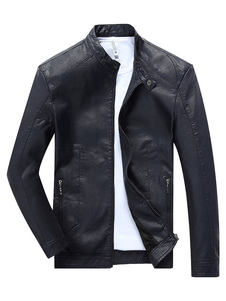 Veste homme en PU en patchwork avec zip col montant