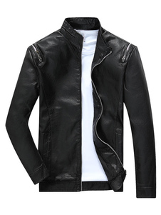 Veste homme en PU artistique avec zip col montant