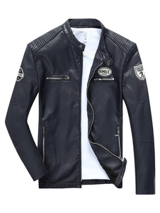 Veste homme en PU artistique avec zip col montant